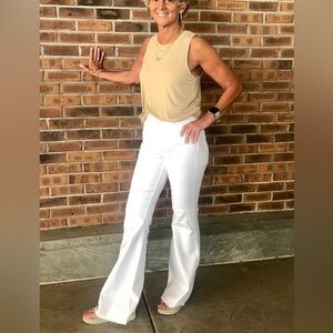 JUDY BLUE WHITE HIGH WAIST FRAY WAISTBAND FLARE RAW EDGE WOMENS PLUS VACATION